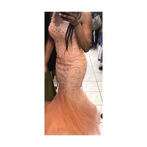 Peach/ Gold mermaid prom dress
